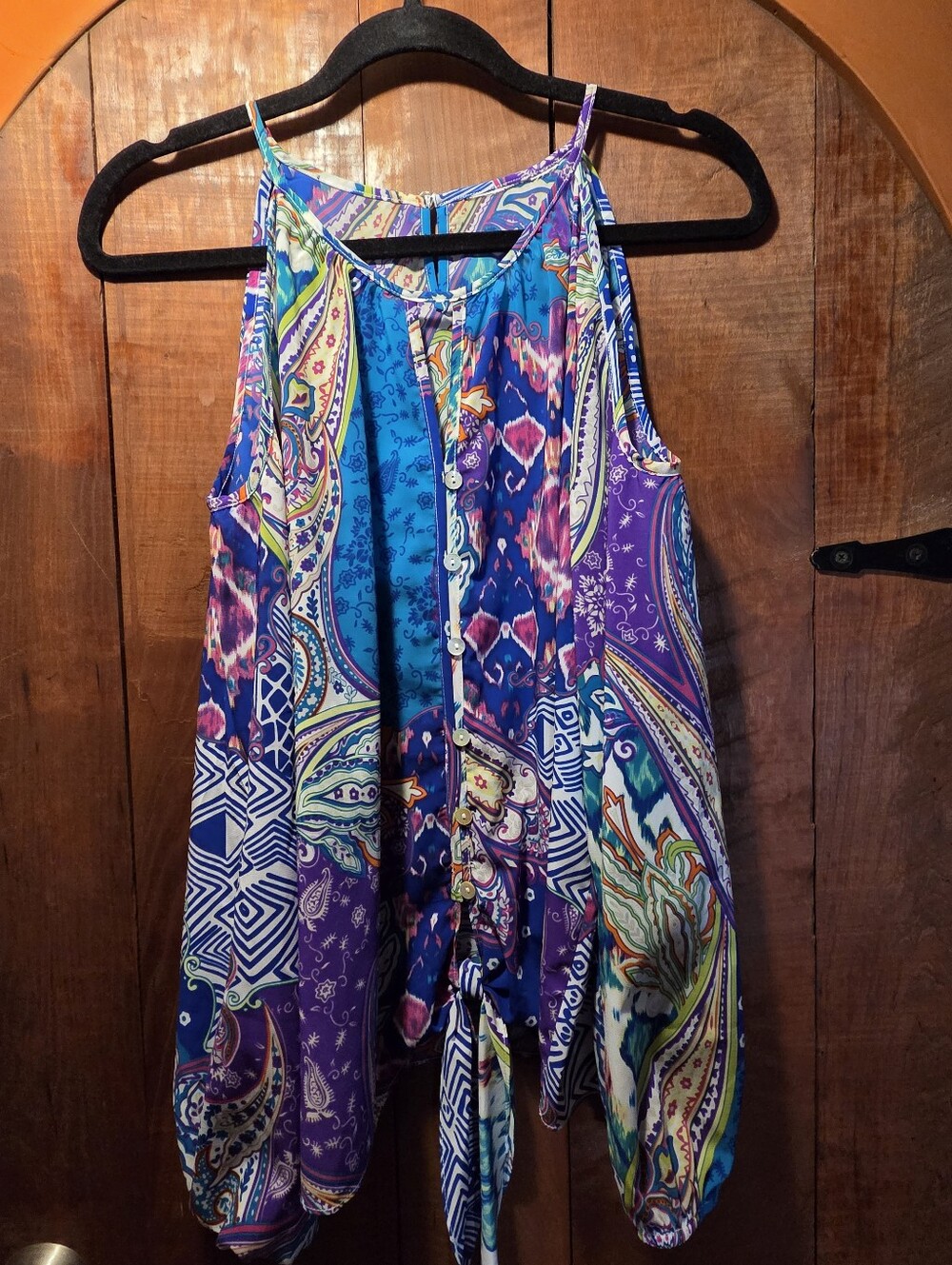 Women’s Purple Multi-Print Tie-Front Tank Top